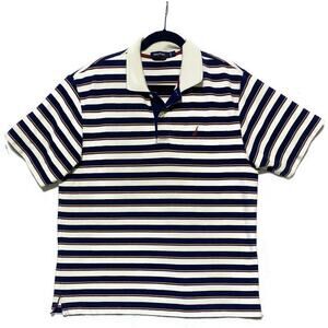 Nautica Polo Shirt Men's Size Large Short Sleeve Blue & White Stripes